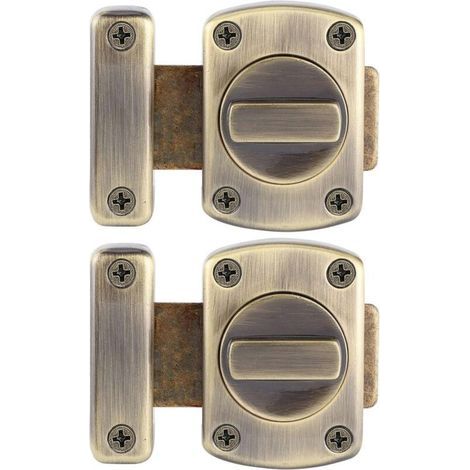 2pcs loquet verrou porte Coulissante acier inoxydable, Serrure de salle Verrous de sûreté à bouton Loquet Porte de bain Verrou Portail de fenêtre de cabinet verrous de sécurité loquet Vert Bronze (1/4)
