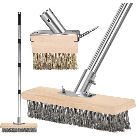 Lot de 2 Têtes De Brosse Métallique, Manche Réglable 165cm, Grattoir Intégré Pour Terrasse Et Allée