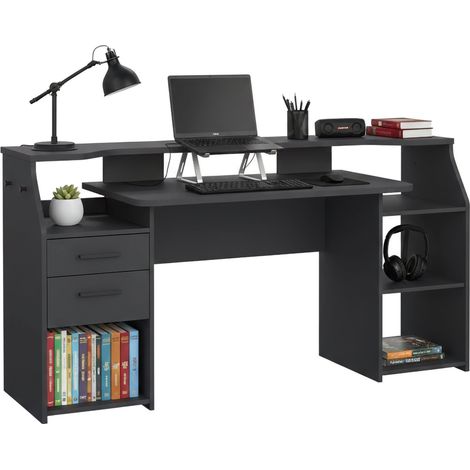 Dmora - Scrivania Zennithor, tavolo da lavoro dotato di 1 anta e 1 cassetto, ideale per ufficio e gaming, 171x62 h89 cm, Grigio