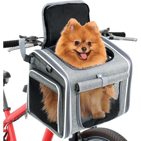 Panier de vélo avant pour chien - 4 portes ouvertes - Panier pour chien avec 4 fenêtres en maille - Panier de vélo pour petits chats et chiens (1/5)