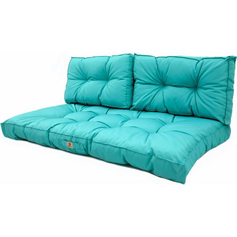 Ensemble Coussins Capitonné Banquette 100x50 Bleu Caraïbes - Épais 15cm (1 Assise + 2 Dossiers)
