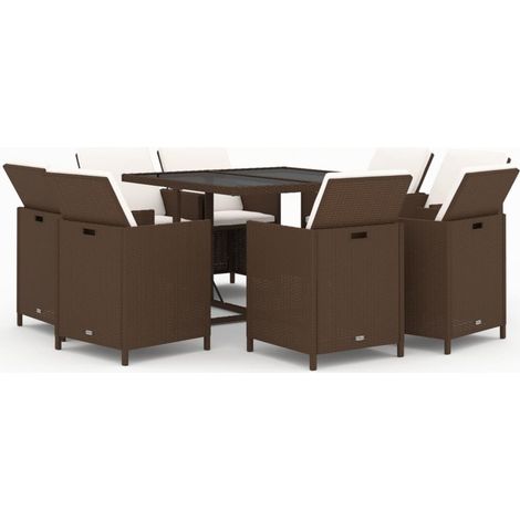 Maison Exclusive - 9-tlg. Garten-Essgruppe mit Kissen Poly Rattan