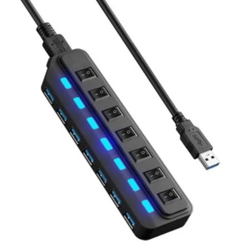 Multiprise USB - 7 Ports USB 3.0 - Débit 5 Gbps - Indicateur LED - Interrupteurs Individuels - Pour Ordinateur Portable et Fixe - 1 Pièce (1/5)