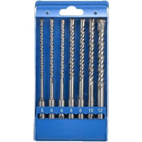 Lot de 7 forets à béton, marteau perforateur électrique, forets muraux à quatre tranchants 5/6/8/10/12 mm x 160 mm pour divers matériaux, ciment (1/4)