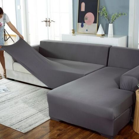 CSPARKV （190-230cm）Gris Housses de Canapé D Angle Couverture de Canape en Forme de L Couvre Canape Housse de Canapé Extensibles avec Méridienne Gauche/Droite Housse Protection Canapé Chat Chien (1/3)
