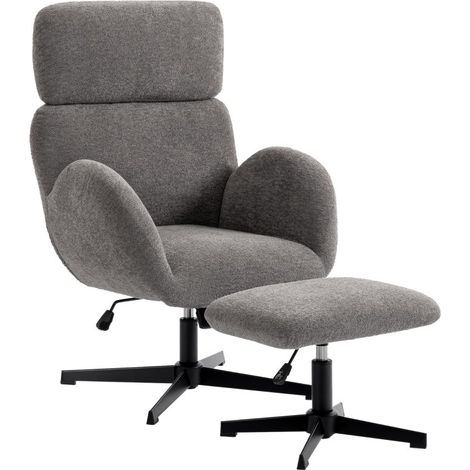 Fauteuil pivotant gris avec repose-pieds, hauteur et appui-tête réglables, fonction bascule pour un confort optimal (1/4)