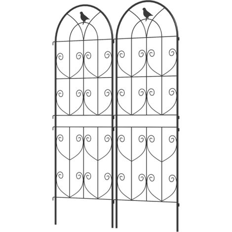 Treillis pour plantes grimpantes avec oiseaux, lot de 2 Treillis de jardin pour légumes, vignes, fleurs, métal, 50 x 150 cm, noir