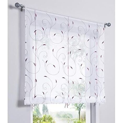 1 Pièce Rideau de Fenêtre Broderie Floral Raffrollo Haut Qualité Voile Décoration de la Chambre Salle de Bain Balcon(Violet,60x120cm)-Ensoleillé