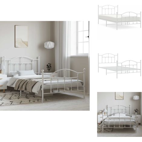 Bettgestell mit Kopf- und Fußteil Metall Weiß 100x200 cm - Metallbett - Doppelbett - Boxspringbetten - Bettgestell - Weißes Bett (1/5)