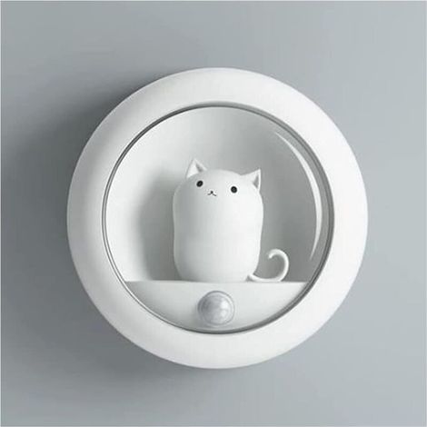 Simpatica luce notturna a LED a forma di gatto, con sensore di movimento, ricaricabile tramite USB, ideale per camera da letto e armadio (bianca) (1/4)