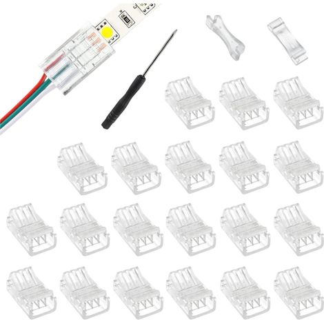 Lot de 20 connecteurs LED 3 broches 10 mm, avec tournevis, connecteurs pour rubans LED, sans soudure pour rubans LED SMD 5050/3528 (1/5)