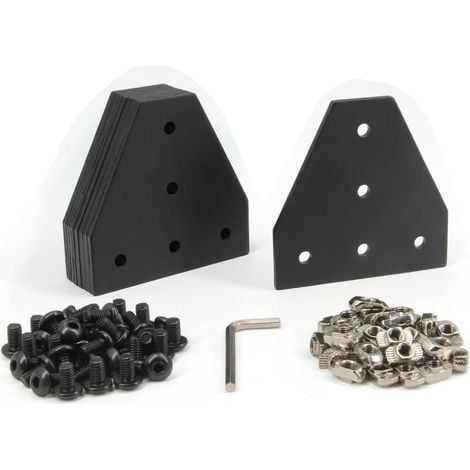Plaque de support d'angle 3030 en forme de T - 5 trous - Plaque de connexion extérieure à 90° - Avec vis M6 et écrous en T - Pour profilé d'extrusion en aluminium série 30 x 30 mm (noir 3030 (1/5)