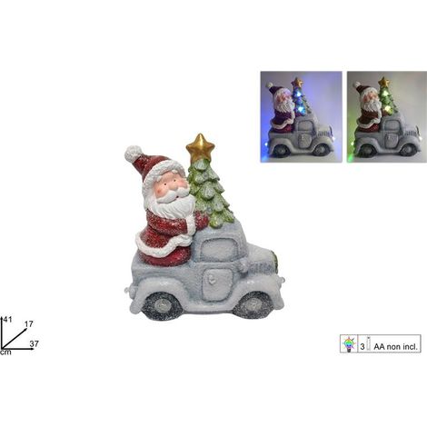 Decorazione Natalizio Babbo Natale su Auto con Albero e Luci 41 cm