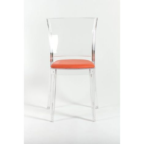 Sedia trasparente con cuscino imbottita Lucienne - ECOPELLE NABUK Colore cuscino Rosso Mattone (1/5)