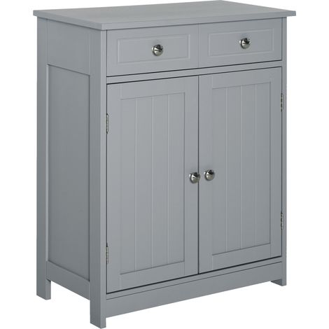 Meuble de salle de bain meuble de rangement 2 tiroirs placard double porte et étagère réglable 60 x 30 x 75 cm gris (1/5)