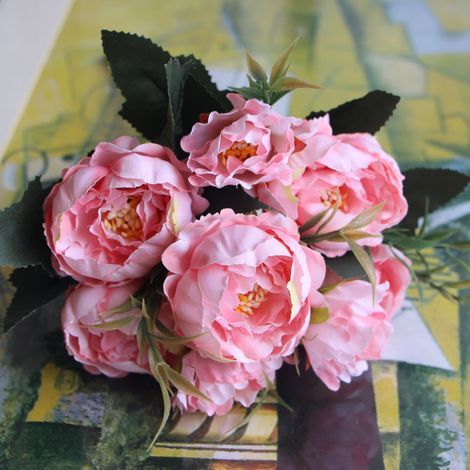 Faux Peony - Artificial Flower Mini Bouquet - Home Decoration - Gift Candy Box Packaging - 1 Set (1/4)