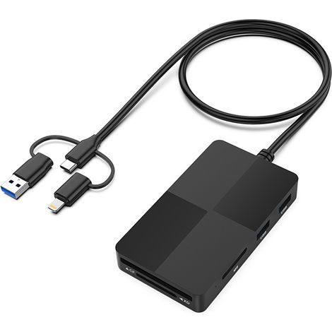 Hub USB 3.0 multifonctionnel 8 en 1 pour lecteurs de cartes CF, MS, XD, SD et TF, compatible avec les téléphones portables et les ordinateurs. (1/4)