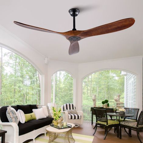 Ventilador de techo sin luz 152 cm madera nogal y metal negro con mando - CHICFURN (1/5)