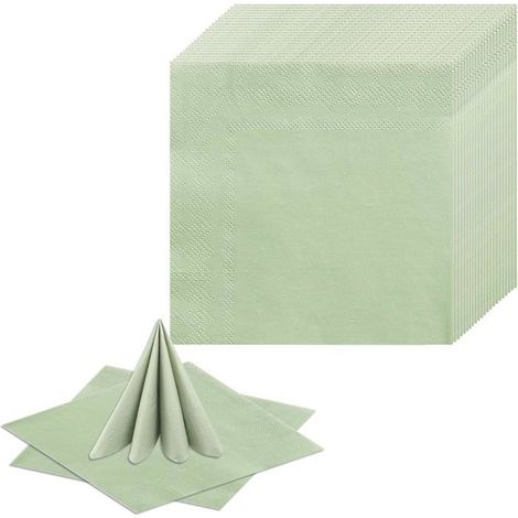 Serviettes en papier vert sauge 100 pièces 33 x 33 cm Douces et absorbantes Idéales pour les mariages et les pique-niques (1/5)
