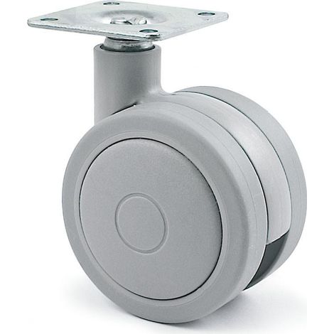 rueda giratoria rolom aro doble ø75 plástico gris-  banda rodadura de goma. (1/2)