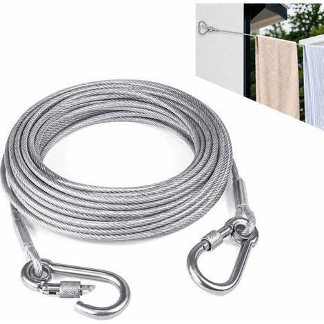 Câble de sécurité en acier inoxydable revêtu avec crochet, câble de fixation multifonctionnel pour corde à linge et utilisation extérieure (1/5)