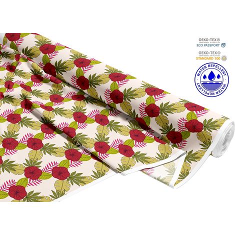 TESSUTI DECORATIVI PER ESTERNI OXFORD - Motivo fiori rossi su foglie verdi I DR171 (1/5)