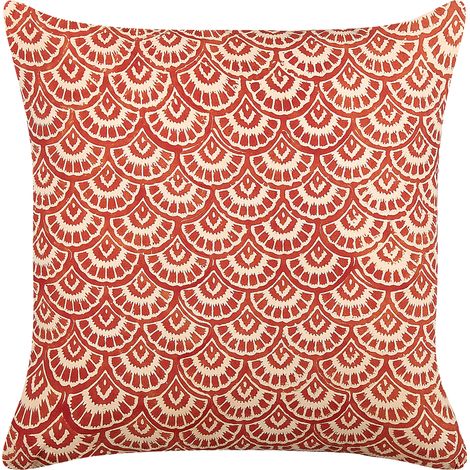 Cojín de algodón rojo blanco crema 45 x 45 cm patrón geométrico retro Rhus