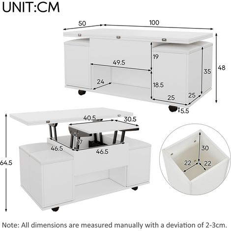 Couchtisch aus Stoff in Weiß 100 x 100 x 63.5 cm HOMAIRE (1/5)