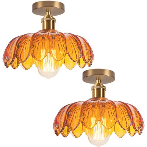 royaluxe- 2PCS Plafonnier En Verre Lampe De Plafond En Cristal Plafonnier Rétro Lustre Moderne E27 Pour Couloir Cuisine Salle À Manger Marron