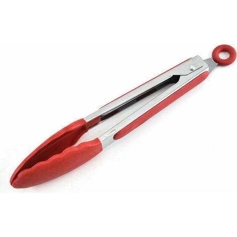 Lot de 1 Pinces en Acier Inoxydable avec Embouts en Silicone, Antiadhésif Pince clip pour barbecue de cuisine cuisson griller Buffet Salade de nouilles à steak – Rouge (1/5)
