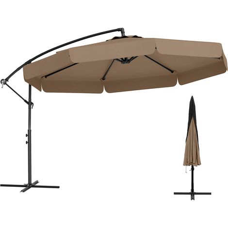 Parasol Déporté Octogonal 3x3M, Parasol Extérieur inclinable avec Housse de Protection, Base en Croix, Manivelle, 8 Baleines, Marron (1/5)