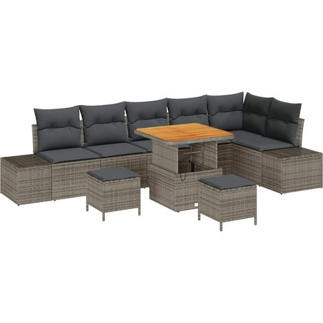 Maison Exclusive - Set Divano da Giardino con cuscino 9 pcs Grigio Poly Rattan