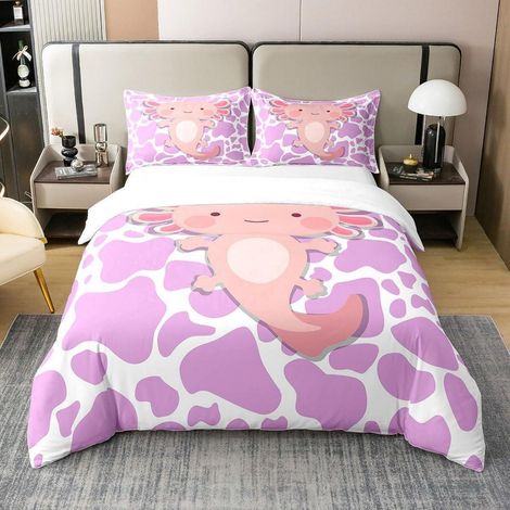 Bettwäsche Set 200x200cm mit 2 Kissenbezügen 80x80cm, 100% Baumwolle, Kawaii Axolotl Design