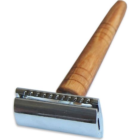 Rasoir de Sûreté Traditionnel avec Manche en Bois d'Olivier et Peignes Fermé 11 cm - PANGIVO (1/4)