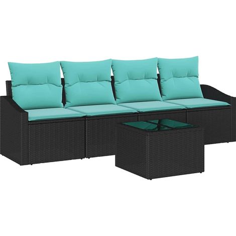 Sofa Set with Cushion 5 pcs Black and Turquiose Poly Rattan vidaXL (1/5)