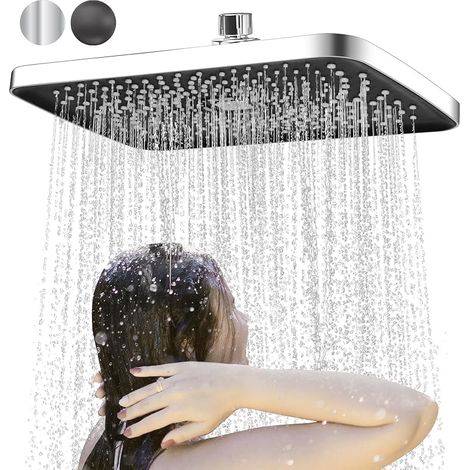 Tête de Douche Pluie Carrée Pomme de Douche Plafond Pommeau de Douche Pluie Tête de Douche Anti-Calcaire Douchette Plafond Universelle Facile à Installer (28 18.5cm, Chrome)-F (1/5)