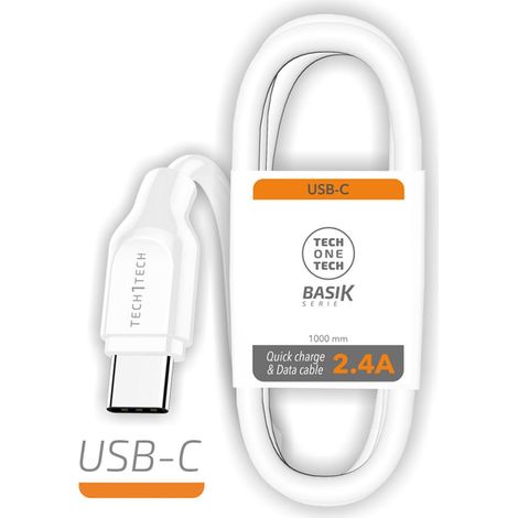 USB-A-zu-USB-C-Kabel (2,4 A, 5 V), 1 Meter lang, Farbe: weiß (1/2)