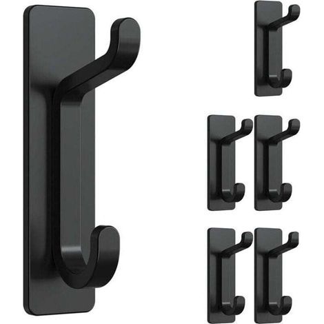 Set di 6 ganci adesivi da parete, portasciugamani da bagno, gancio per strofinacci da cucina, appendiabiti adesivo, montaggio a parete senza foratura, impermeabile, antiruggine, nero (1/4)