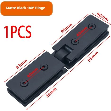 Charnière de porte de douche minimaliste en acier inoxydable 304 noir mat (180°) avec clip de fixation pour porte de douche en verre (ouverture à 180°). (1/5)
