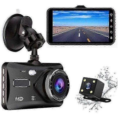 Caméra embarquée double avant et arrière HD 1080p, écran 4 pouces, caméra de recul grand angle Full HD 170° avec capteur G, moniteur de stationnement (1/5)
