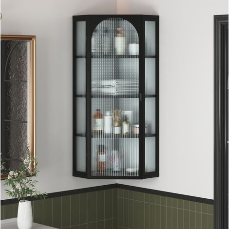 Armoire murale d’angle noire en métal et verre trempé, 56 x 40 x 105 cm, 4 niveaux (1/5)