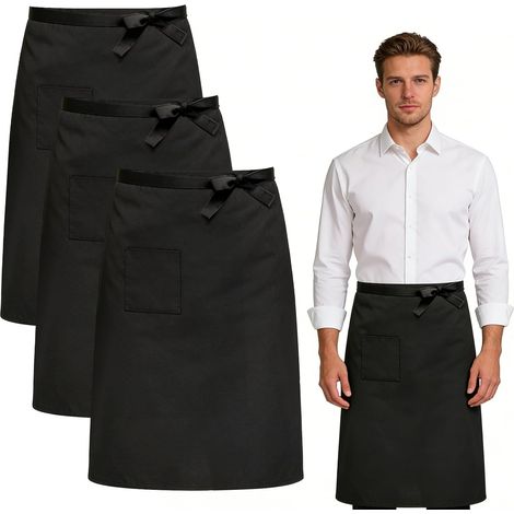 Tablier avec Poche, 68x70 cm Tablier de Serveur avec Réglable Long, Tablier de Cuisine Femme Homme Demi-travail Tablier Taille Noir pour Cuisine Restaurant Bistro Fleuriste Café (1/5)