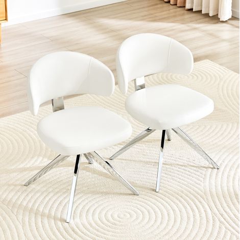 Chaise de salle à manger pivotante en PU blanc, lot de 2 HAVRYA (1/5)