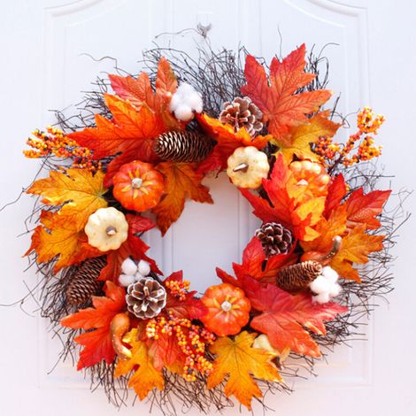 Autumnal Halloween Thanksgiving Maple Pumpkin Wreath Door Decorative (1/5)