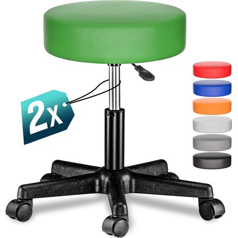 CASARIA® Rollhocker Höhenverstellbar 10cm Polsterung 46-60cm Sitzhöhe 360° drehbar Ø35cm rund Rollen Bürohocker Drehhocker Arbeitshocker Hocker 2er Set grün