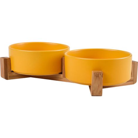 2 gamelles céramique, support bois antidérapant, hauteur ergonomique pour chat et chien, hygiéniques et faciles à nettoyer (1/5)