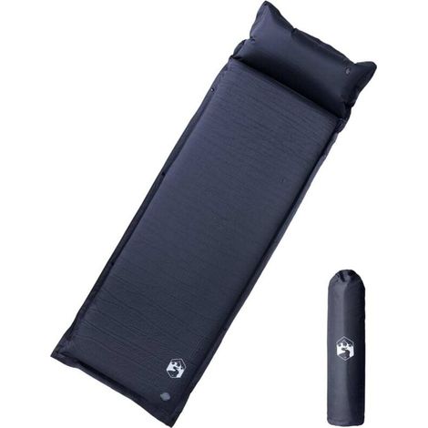 Matelas de camping autogonflant avec oreiller 1 personne gris (1/5)