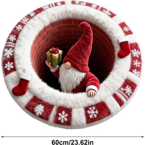 1 Tapis de Noël,Rond,Anti-dérapant,Matelassé,Motif Père Noël,Pour salon,salle de bain,cuisine (1/5)