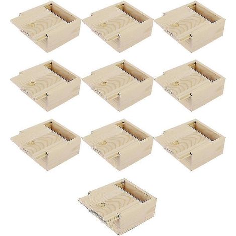 Lot de 10 boîtes en bois faites main (8,5 x 8,5 x 4 cm) avec couvercle coulissant, idéales pour le savon et les bijoux. (1/5)