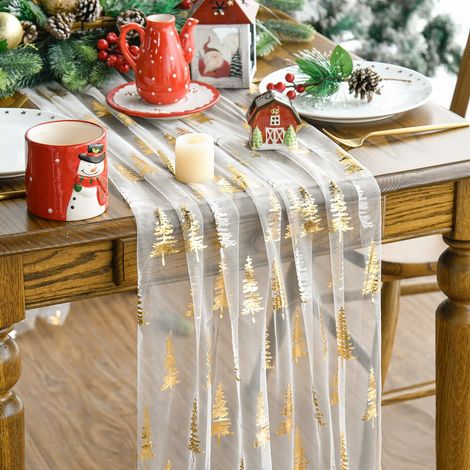 Runner da Tavola per Natale Decorativo con Motivo Oro Beige 70 x (1/5)